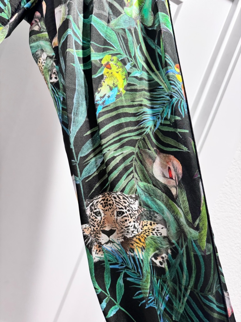 Johnny Was Tropical Print Jogger Pants - Black with Green & Multicolor Leaves - Picture 3 of 7
